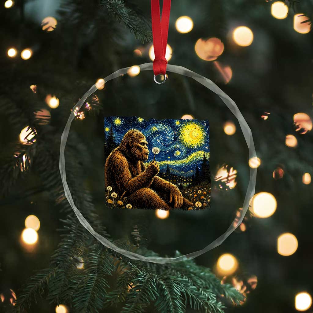 Bigfoot Blowing Dandelion Starry Night Crystal Glass Ornament Cryptid Mythical Creature National Park Monster Gift TS14 Print Your Wear