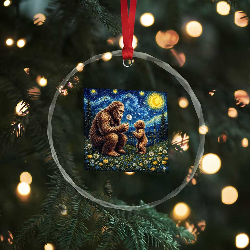 Bigfoot Blowing Dandelion Starry Night Crystal Glass Ornament Sasquatch Dad Fathers Day Father Son Matching TS14 Print Your Wear