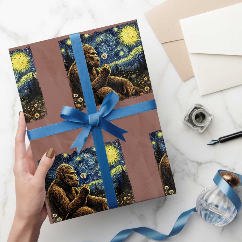 Bigfoot Blowing Dandelion Starry Night Wrapping Paper Roll Cryptid Mythical Creature National Park Monster Gift TS14 Mocha Print Your Wear