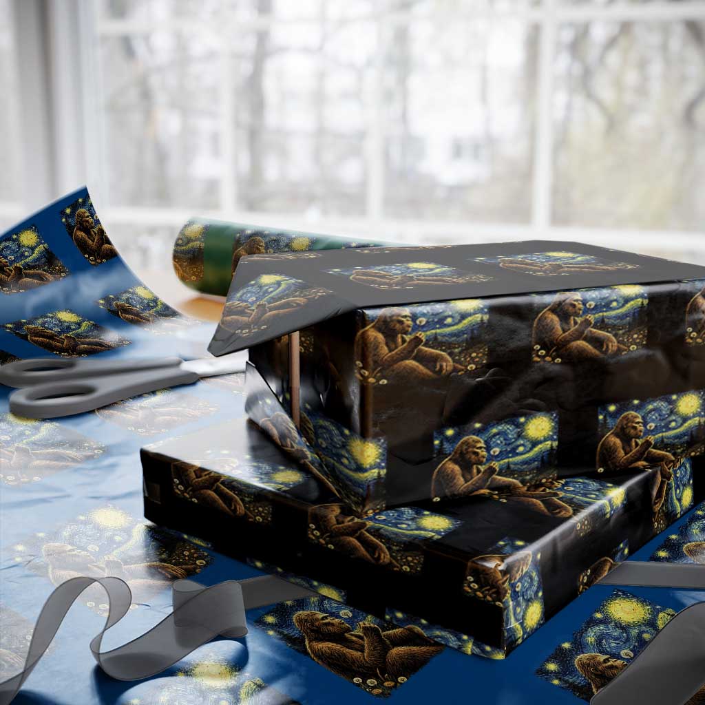 Bigfoot Blowing Dandelion Starry Night Wrapping Paper Roll Cryptid Mythical Creature National Park Monster Gift TS14 Black Print Your Wear
