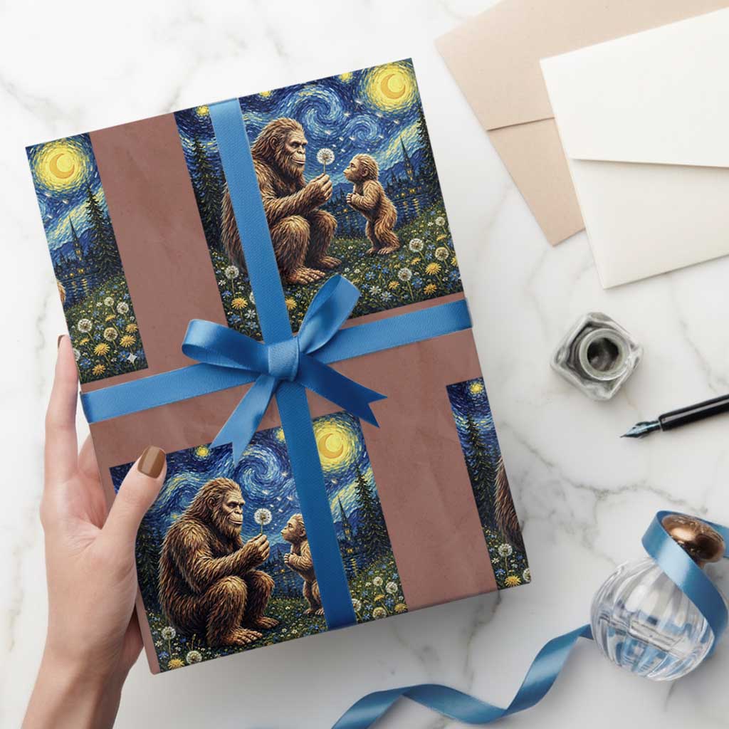 Bigfoot Blowing Dandelion Starry Night Wrapping Paper Roll Sasquatch Dad Fathers Day Father Son Matching TS14 Mocha Print Your Wear