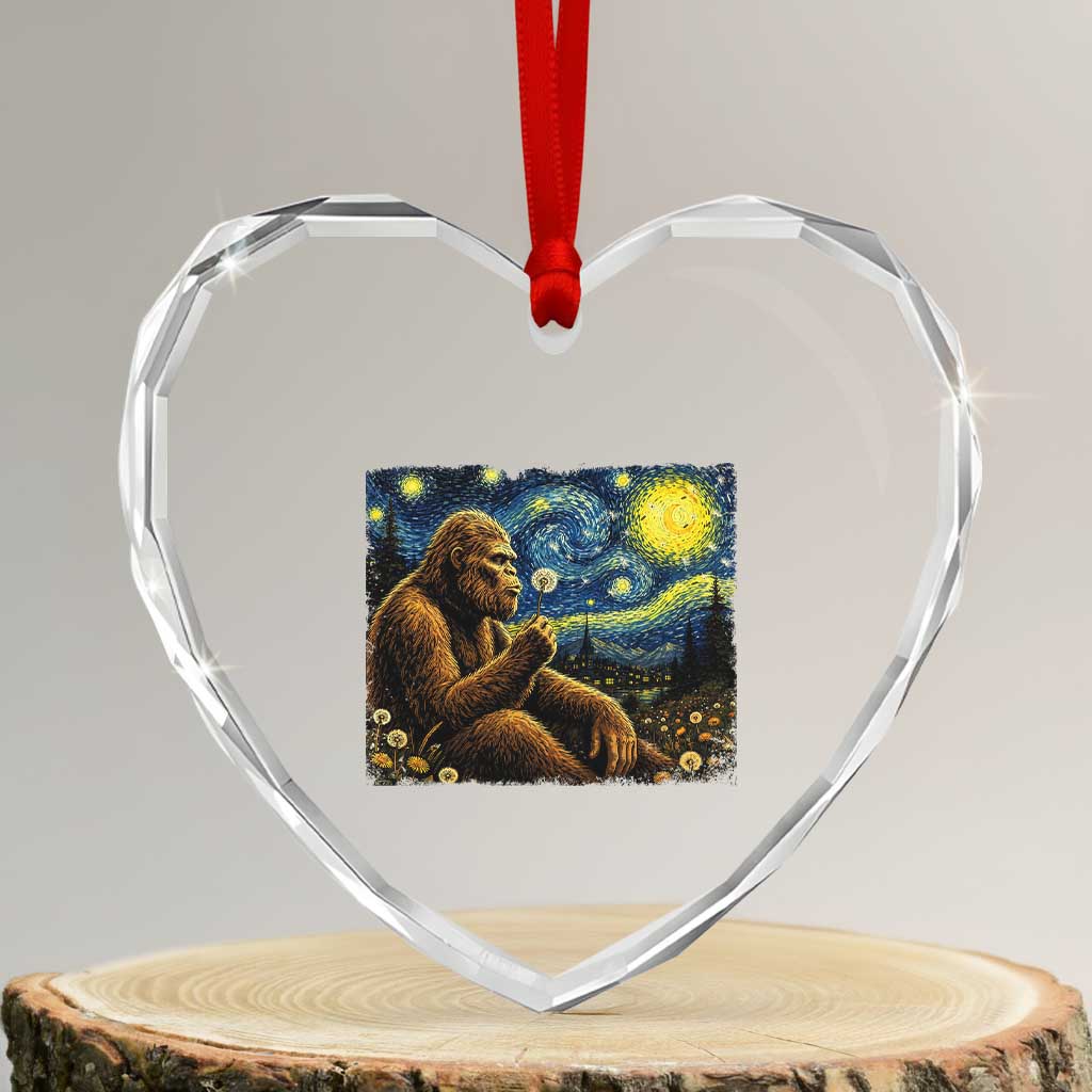 Bigfoot Blowing Dandelion Starry Night Heart Crystal Glass Ornament Cryptid Mythical Creature National Park Monster Gift TS14 Transparent Glass 3'' Heart Print Your Wear