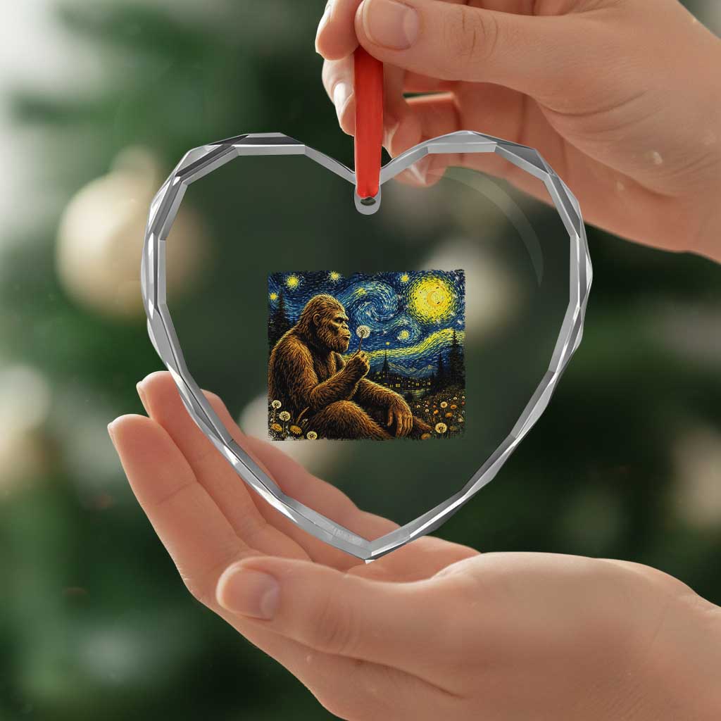 Bigfoot Blowing Dandelion Starry Night Heart Crystal Glass Ornament Cryptid Mythical Creature National Park Monster Gift TS14 Print Your Wear