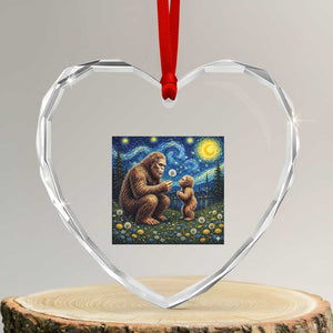 Bigfoot Blowing Dandelion Starry Night Heart Crystal Glass Ornament Sasquatch Dad Fathers Day Father Son Matching TS14 Transparent Glass 3'' Heart Print Your Wear