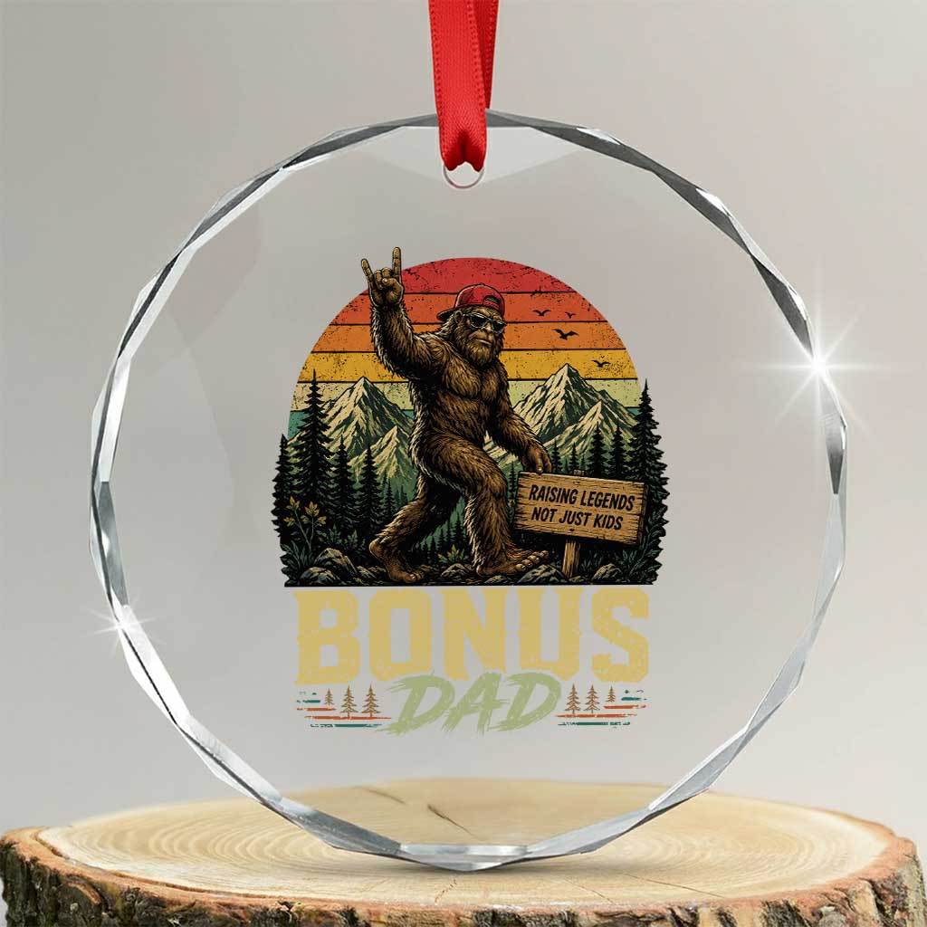 Bigfoot Bonus Dad Crystal Glass Ornament Retro Stepdad Fathers Day Gifts TS10 Transparent Glass 3'' Circle Print Your Wear