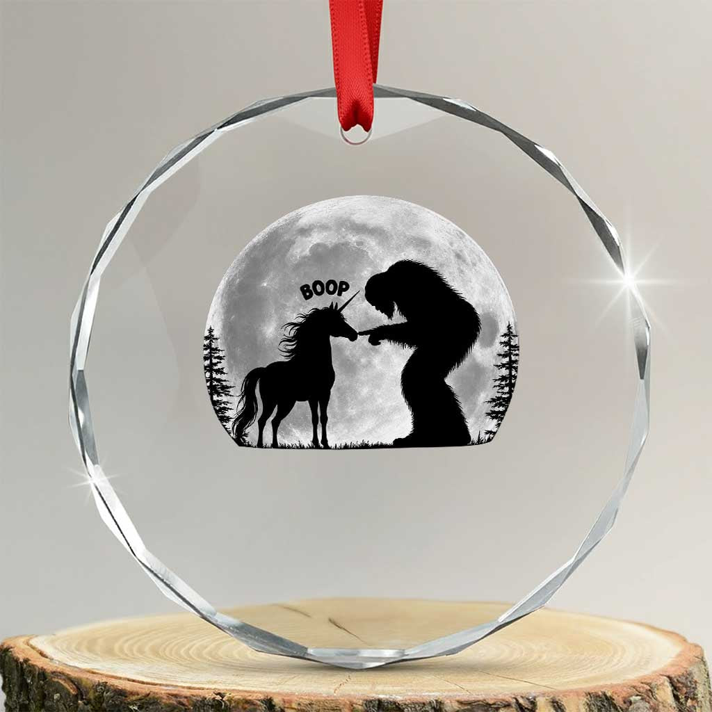 Bigfoot Boop Unicorn Crystal Glass Ornament Funny Sasquatch Full Moon Fantasy Forest Silhouette TS10 Transparent Glass 3'' Circle Print Your Wear