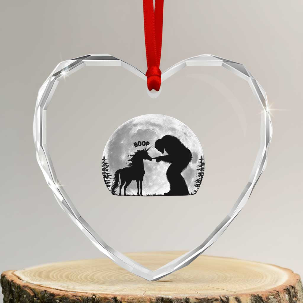 Bigfoot Boop Unicorn Heart Crystal Glass Ornament Funny Sasquatch Full Moon Fantasy Forest Silhouette TS10 Transparent Glass 3'' Heart Print Your Wear