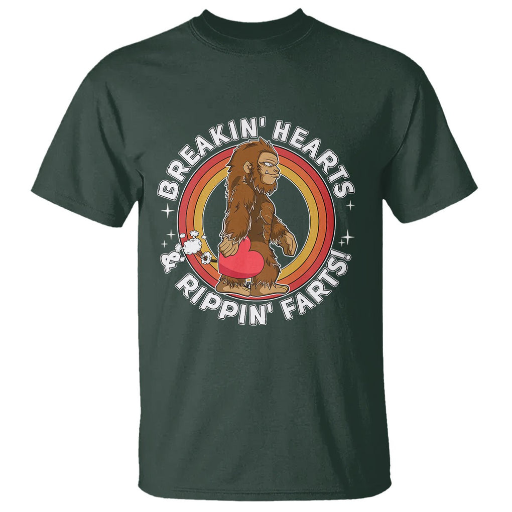 Bigfoot Breakin Hearts & Rippin Farts! Cute Sasquatch T Shirt TS09 Dark Forest Green Printyourwear