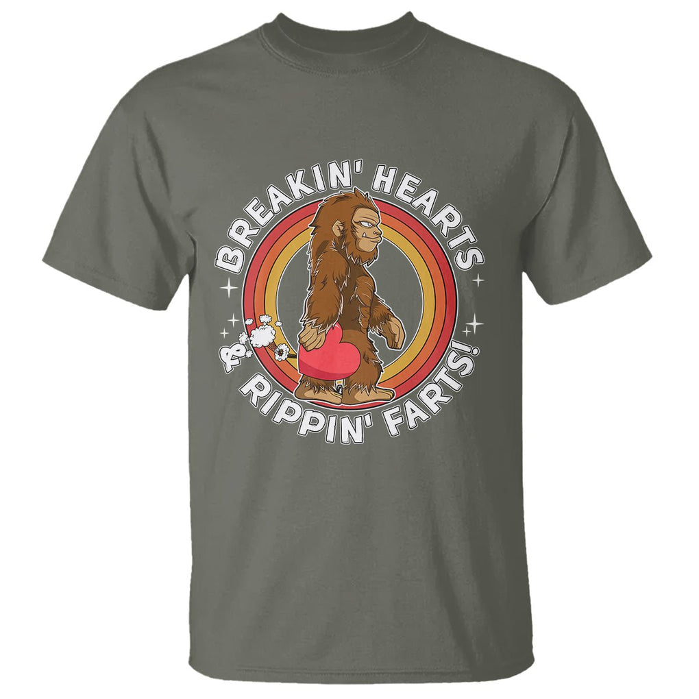 Bigfoot Breakin Hearts & Rippin Farts! Cute Sasquatch T Shirt TS09 Military Green Printyourwear