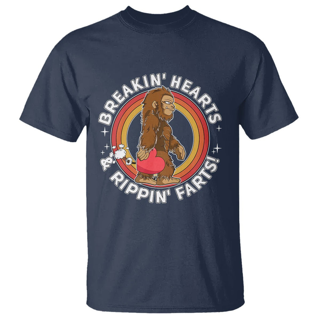 Bigfoot Breakin Hearts & Rippin Farts! Cute Sasquatch T Shirt TS09 Navy Printyourwear