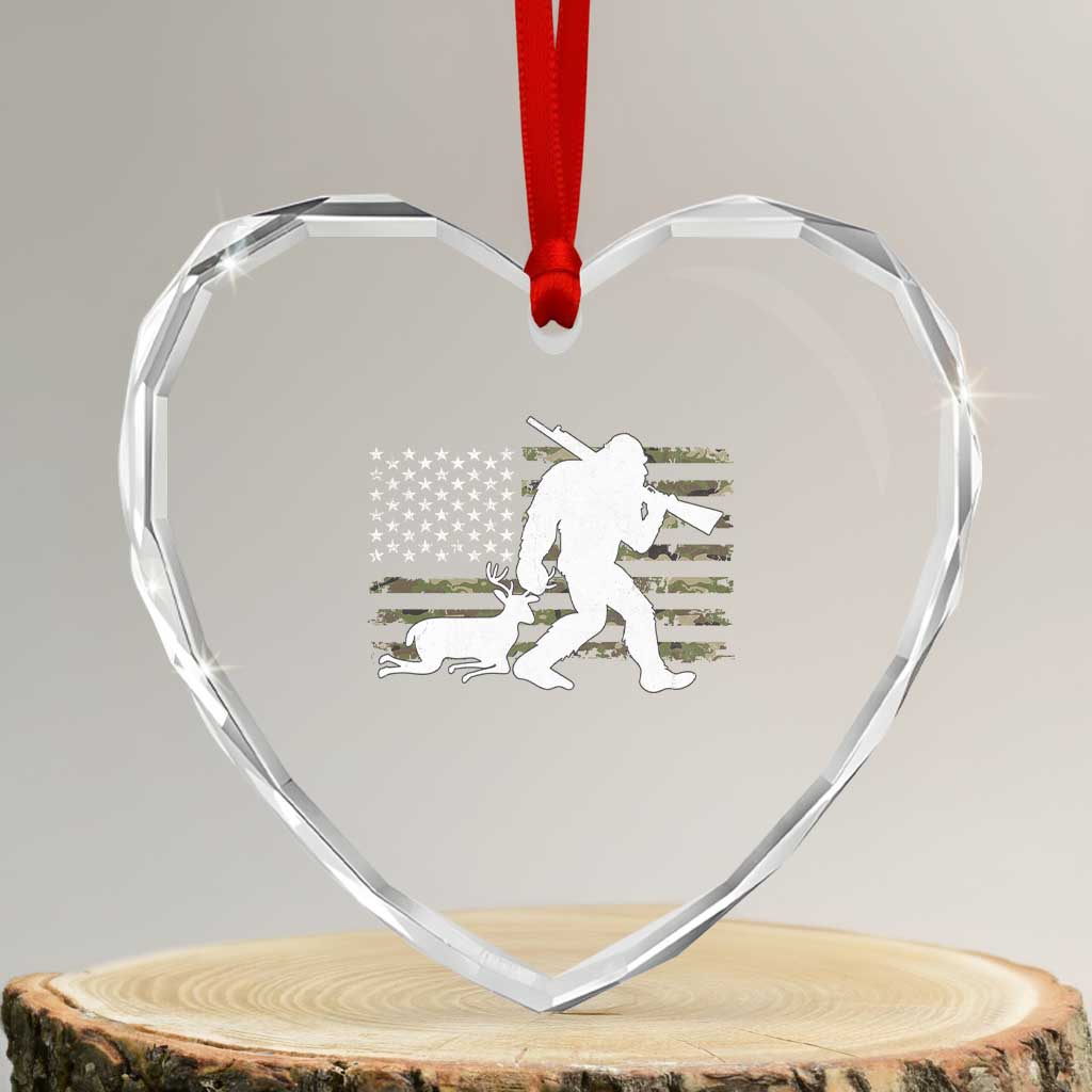 Bigfoot Camo Deer Hunting Heart Crystal Glass Ornament Camo USA Flag Buck Season Sasquatch TS10 Transparent Glass 3'' Heart Print Your Wear