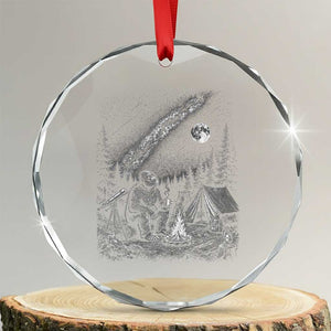 Bigfoot Camping Under Meteor Showers Crystal Glass Ornament Stargazer Gift