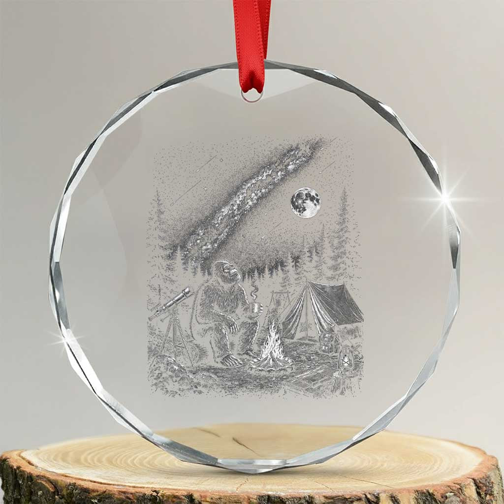 Bigfoot Camping Under Meteor Showers Crystal Glass Ornament Stargazer Gift TS12 Transparent Glass 3'' Circle Print Your Wear