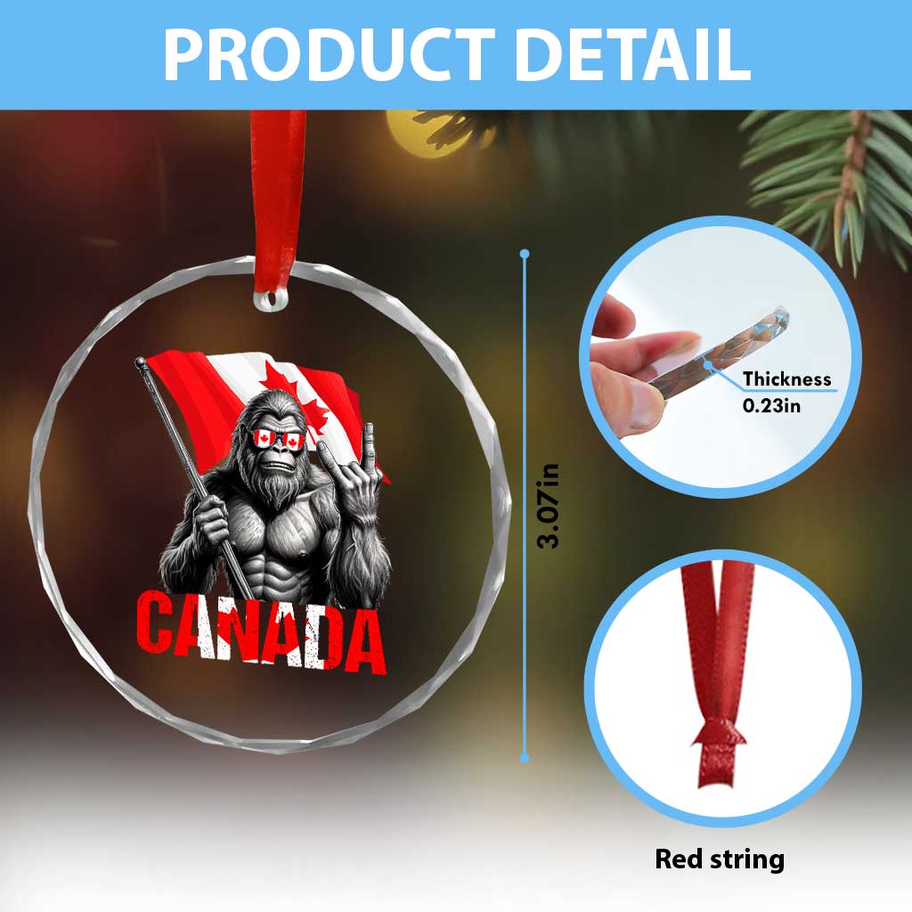 Bigfoot Canada Flag Crystal Glass Ornament Canadian Maple Leaf Patriotic Sasquatch TS10 Print Your Wear
