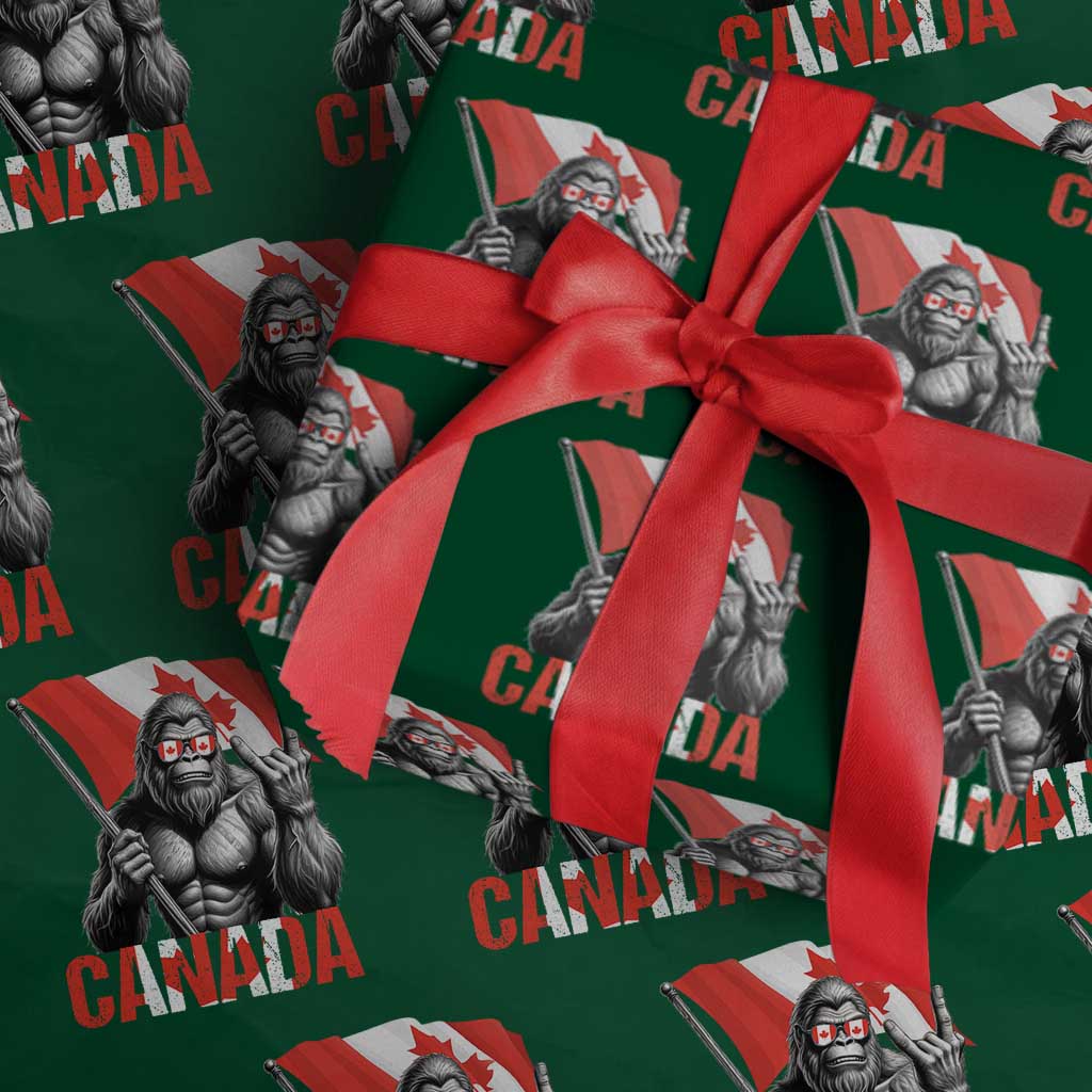 Bigfoot Canada Flag Wrapping Paper Roll Canadian Maple Leaf Patriotic Sasquatch TS10 Green Print Your Wear