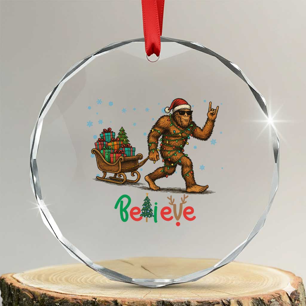 Bigfoot Christmas Crystal Glass Ornament Believe Funny Holiday Gift TS12 Transparent Glass 3'' Circle Print Your Wear