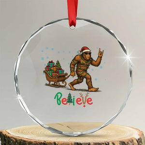 Bigfoot Christmas Crystal Glass Ornament Believe Funny Holiday Gift TS12 Transparent Glass 3'' Circle Print Your Wear