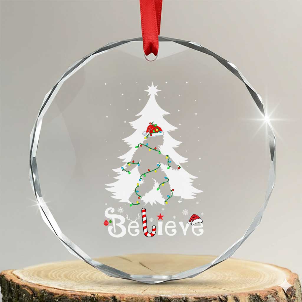 Bigfoot Christmas Crystal Glass Ornament Santa Bigfoot Xmas Tree Funny Sasquatch Yeti TS10 Transparent Glass 3'' Circle Print Your Wear