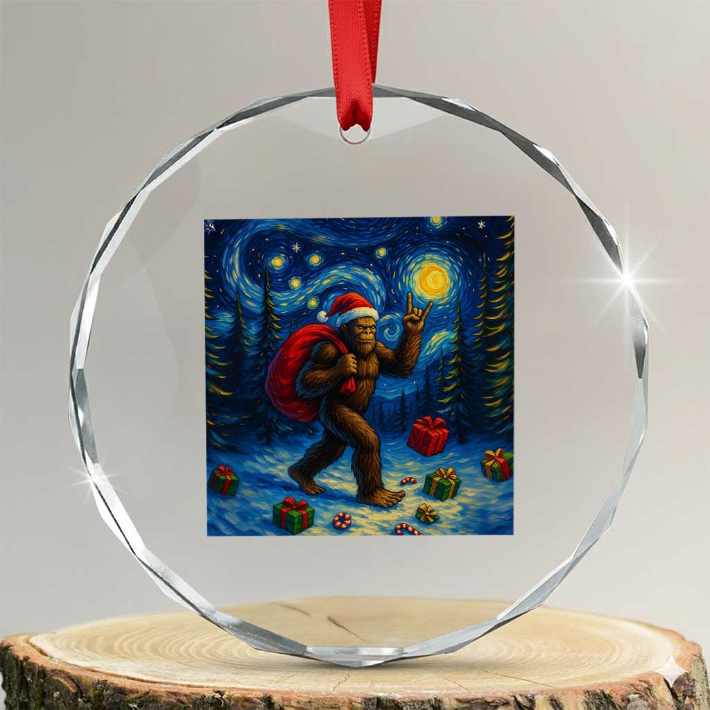 Bigfoot Christmas Crystal Glass Ornament Starry Night Van Gogh TS14 Transparent Glass 3'' Circle Print Your Wear