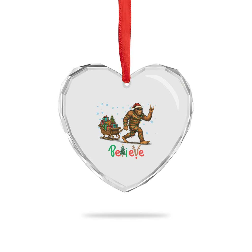 Bigfoot Christmas Heart Crystal Glass Ornament Believe Funny Holiday Gift TS12 Print Your Wear