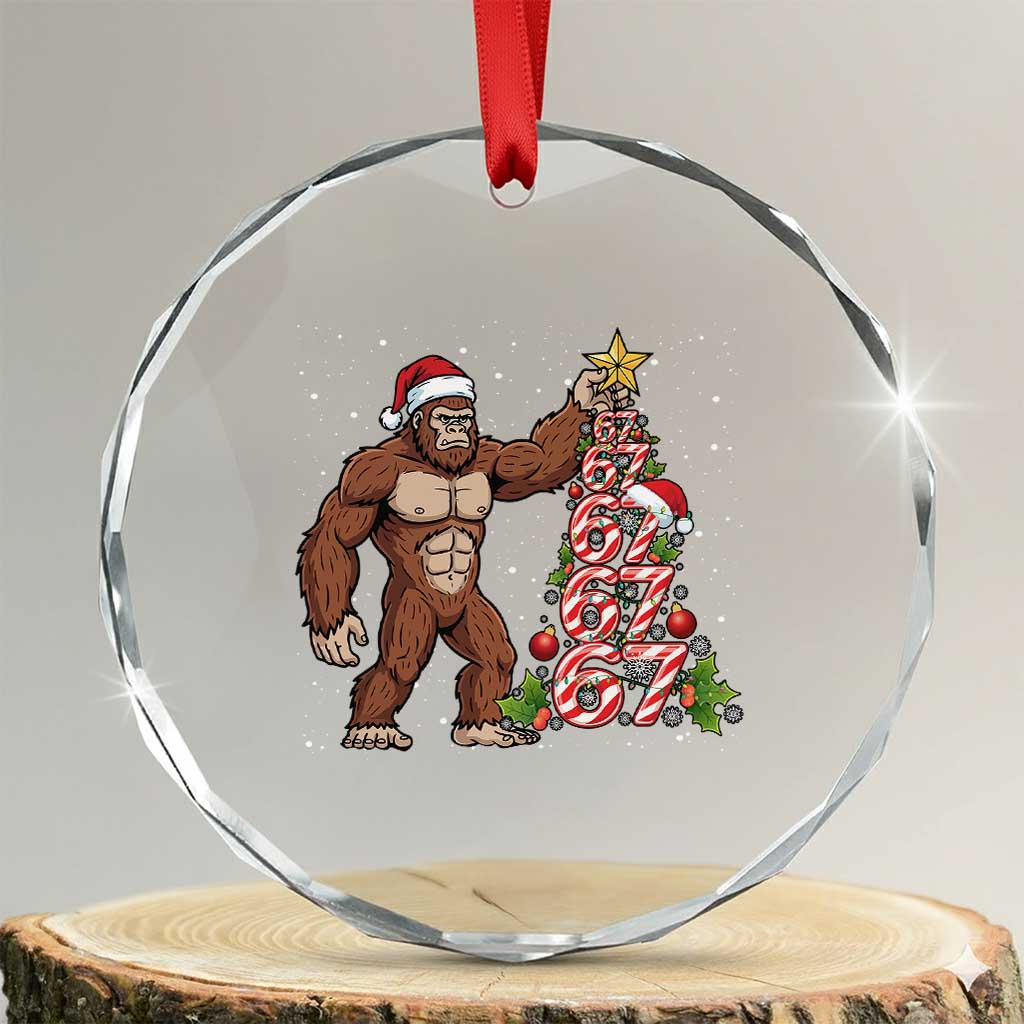 Bigfoot Christmas Tree 67 Crystal Glass Ornament Holiday Six Seven Meme Brainrot Gift TS12 Transparent Glass 3'' Circle Print Your Wear