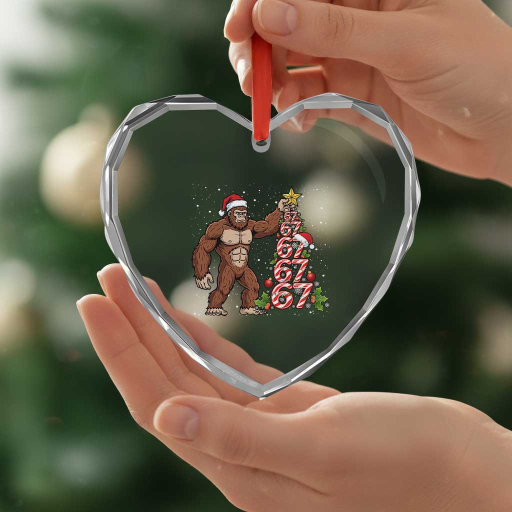 Bigfoot Christmas Tree 67 Heart Crystal Glass Ornament Holiday Six Seven Meme Brainrot Gift TS12 Print Your Wear