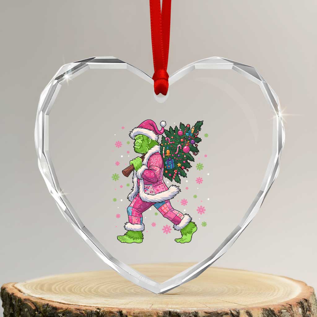 Bigfoot Christmas Tree Heart Crystal Glass Ornament Pink Xmas Funny Green Sasquatch TS10 Transparent Glass 3'' Heart Print Your Wear