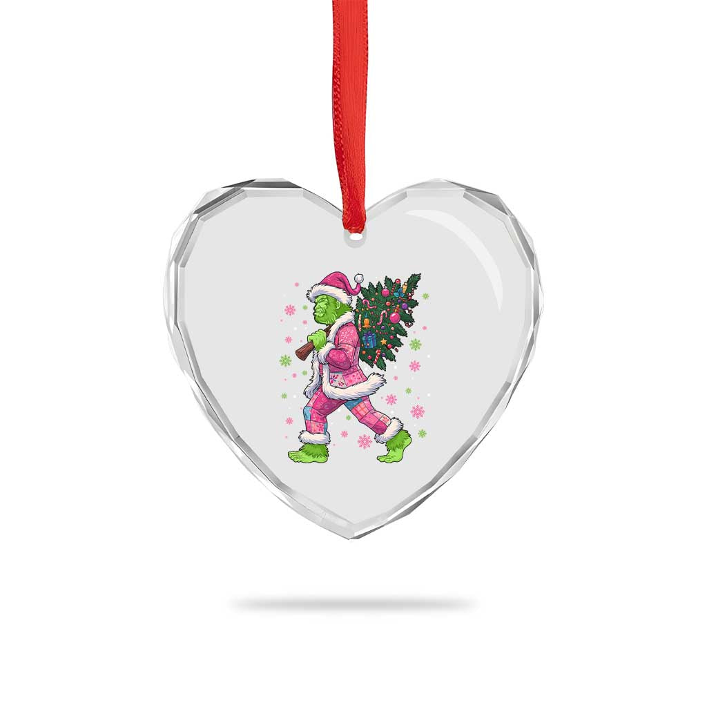 Bigfoot Christmas Tree Heart Crystal Glass Ornament Pink Xmas Funny Green Sasquatch TS10 Print Your Wear