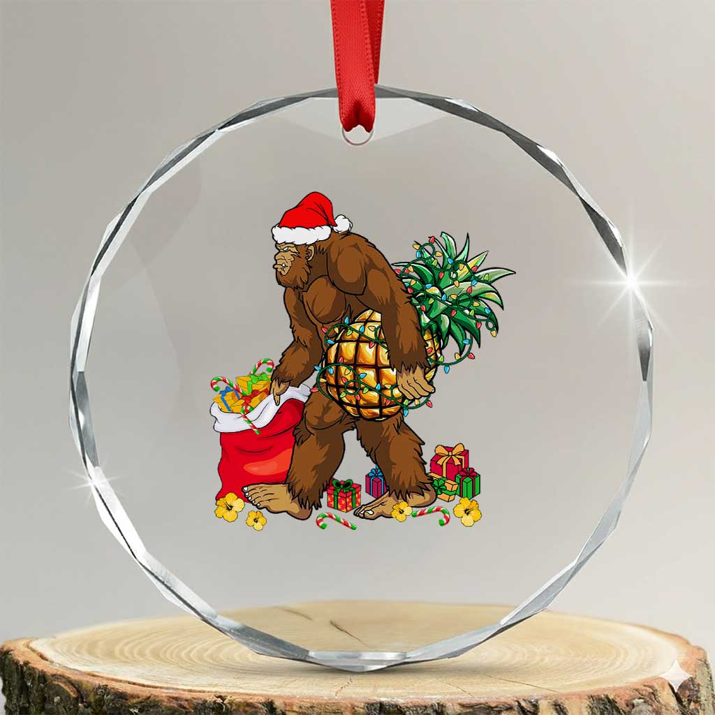 Bigfoot Crystal Glass Ornament Pineapple Tree Lights Funny Hawaiian Xmas Sasquatch Lovers TS10 Transparent Glass 3'' Circle Print Your Wear