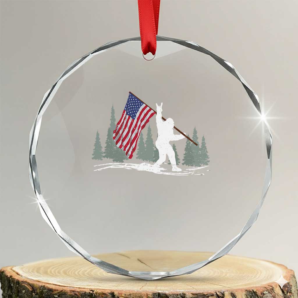 Bigfoot Crystal Glass Ornament Sasquatch American Flag Patriotic TS10 Transparent Glass 3'' Circle Print Your Wear