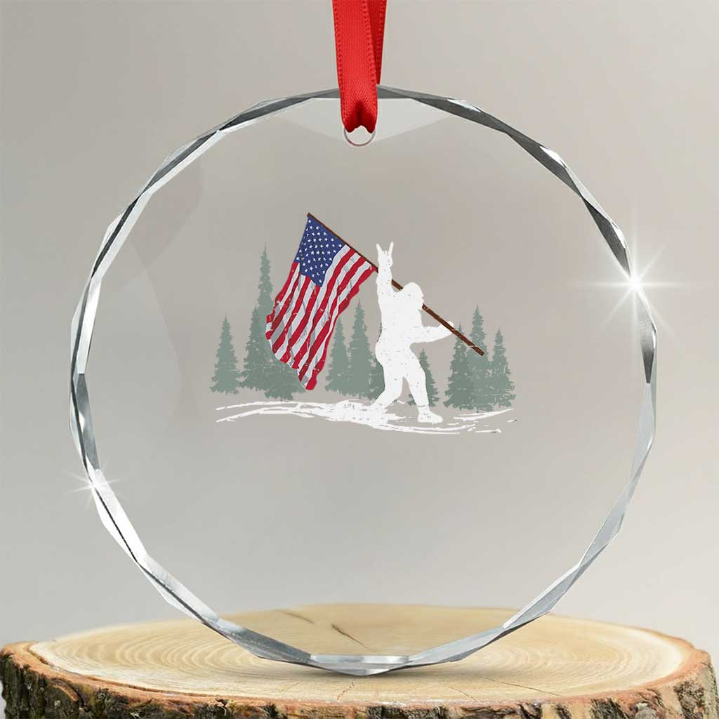 Bigfoot Crystal Glass Ornament Sasquatch American Flag Patriotic TS10 Transparent Glass 3'' Circle Print Your Wear