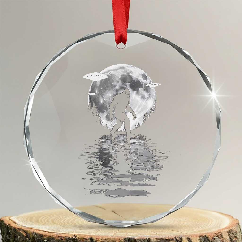 Bigfoot Crystal Glass Ornament Sasquatch Under The Moon Cryptid TS02 Transparent Glass 3'' Circle Print Your Wear