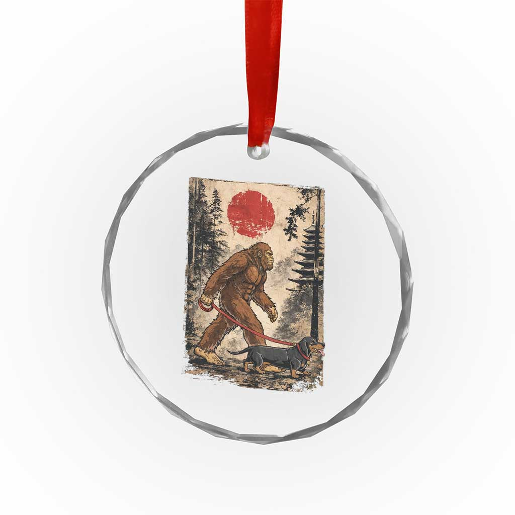 Bigfoot Dachshund Lovers Crystal Glass Ornament Japanese Vintage Graphic Ukiyo-e Art Sasquatch Wiener Dog Gift TS10 Print Your Wear