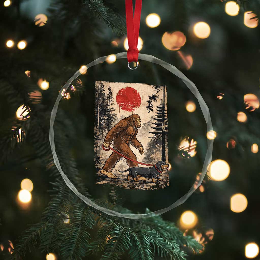 Bigfoot Dachshund Lovers Crystal Glass Ornament Japanese Vintage Graphic Ukiyo-e Art Sasquatch Wiener Dog Gift TS10 Print Your Wear