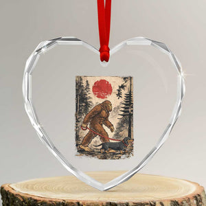 Bigfoot Dachshund Lovers Heart Crystal Glass Ornament Japanese Vintage Graphic Ukiyo-e Art Sasquatch Wiener Dog Gift TS10 Transparent Glass 3'' Heart Print Your Wear