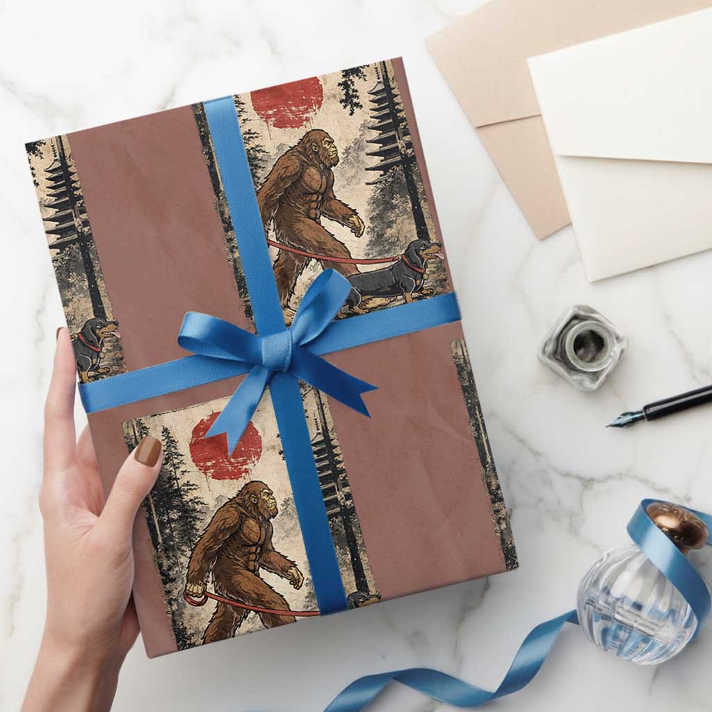 Bigfoot Dachshund Lovers Wrapping Paper Roll Japanese Vintage Graphic Ukiyo-e Art Sasquatch Wiener Dog Gift TS10 Mocha Print Your Wear