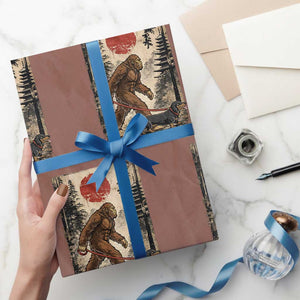 Bigfoot Dachshund Lovers Wrapping Paper Roll Japanese Vintage Graphic Ukiyo-e Art Sasquatch Wiener Dog Gift TS10 Mocha Print Your Wear