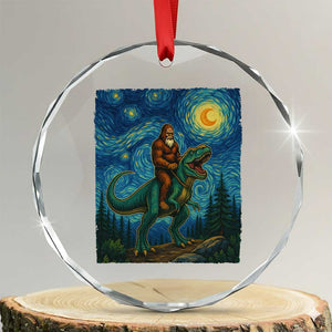 Bigfoot Dinosaur Crystal Glass Ornament Funny Prehistoric Starry Night Van Gogh TS12 Transparent Glass 3'' Circle Print Your Wear