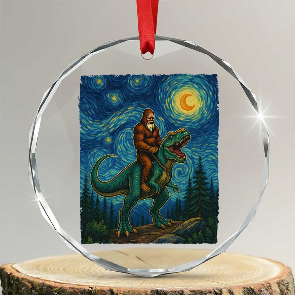 Bigfoot Dinosaur Crystal Glass Ornament Funny Prehistoric Starry Night Van Gogh TS12 Transparent Glass 3'' Circle Print Your Wear