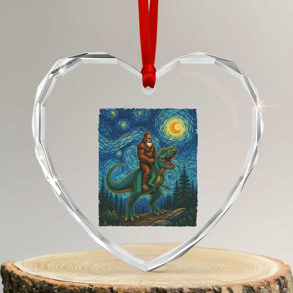 Bigfoot Dinosaur Heart Crystal Glass Ornament Funny Prehistoric Starry Night Van Gogh TS12 Transparent Glass 3'' Heart Print Your Wear
