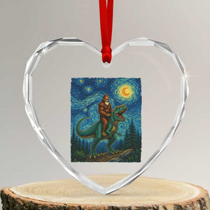Bigfoot Dinosaur Heart Crystal Glass Ornament Funny Prehistoric Starry Night Van Gogh TS12 Transparent Glass 3'' Heart Print Your Wear