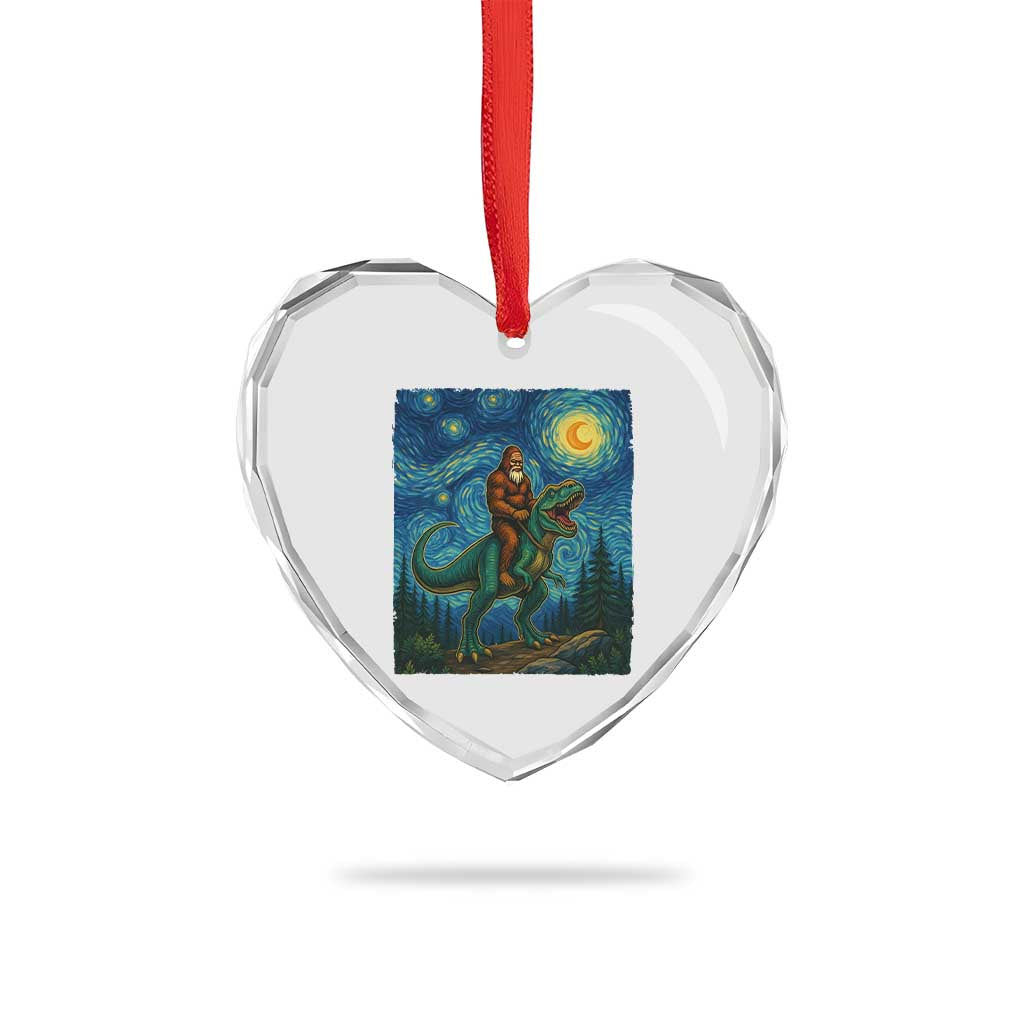 Bigfoot Dinosaur Heart Crystal Glass Ornament Funny Prehistoric Starry Night Van Gogh TS12 Print Your Wear