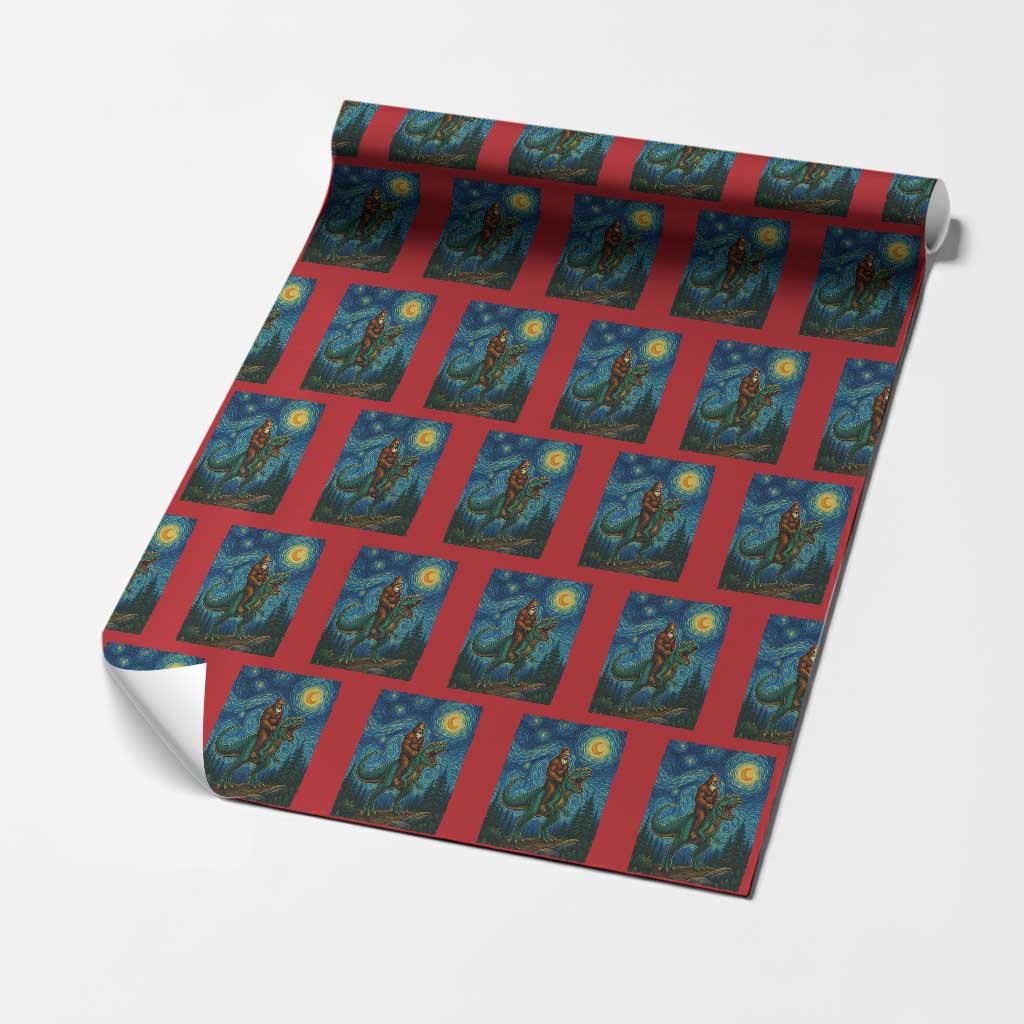 Bigfoot Dinosaur Wrapping Paper Roll Funny Prehistoric Starry Night Van Gogh TS12 Red Print Your Wear
