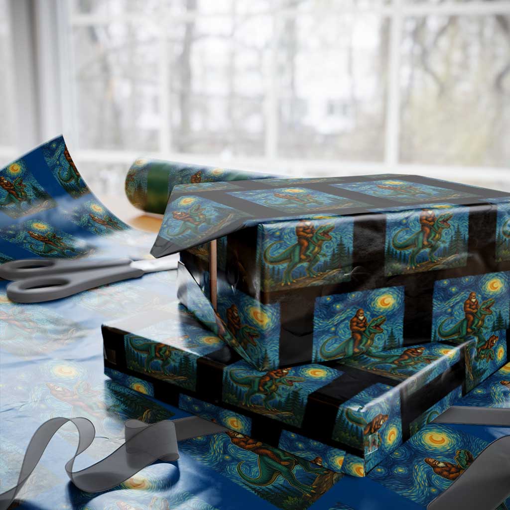 Bigfoot Dinosaur Wrapping Paper Roll Funny Prehistoric Starry Night Van Gogh TS12 Black Print Your Wear
