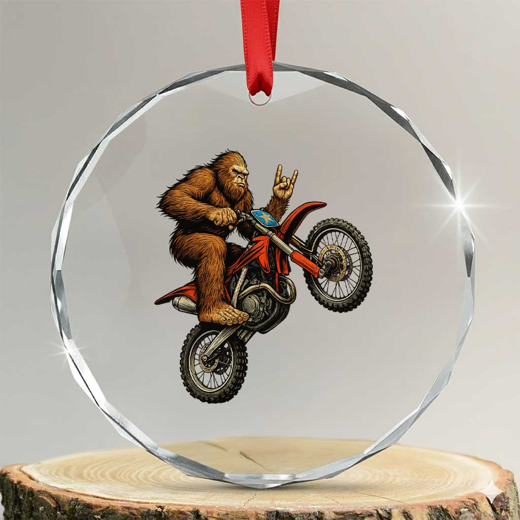 Bigfoot Dirt Bike Crystal Glass Ornament Motocross Sasquatch Rock On Hand TS14 Transparent Glass 3'' Circle Print Your Wear