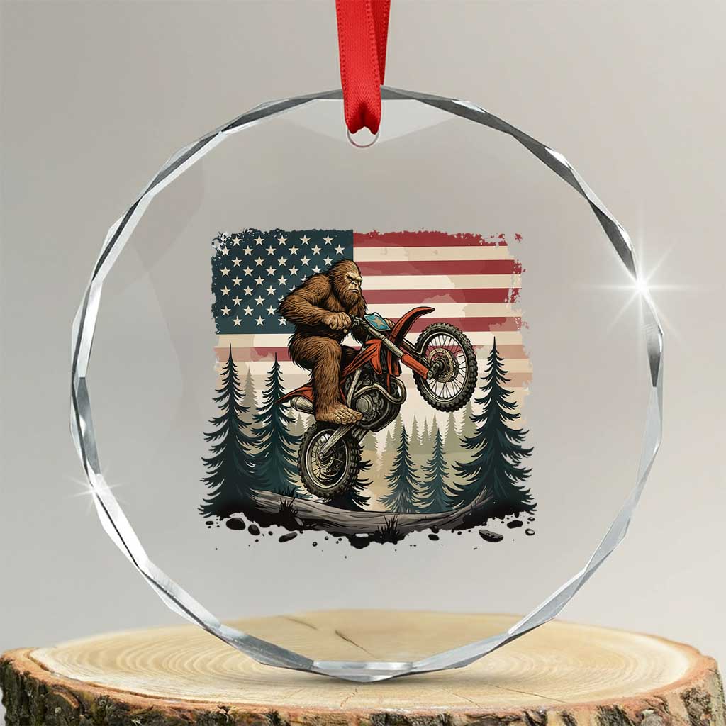 Bigfoot Dirt Bike Crystal Glass Ornament Patriotic Sasquatch American Flag TS14 Transparent Glass 3'' Circle Print Your Wear