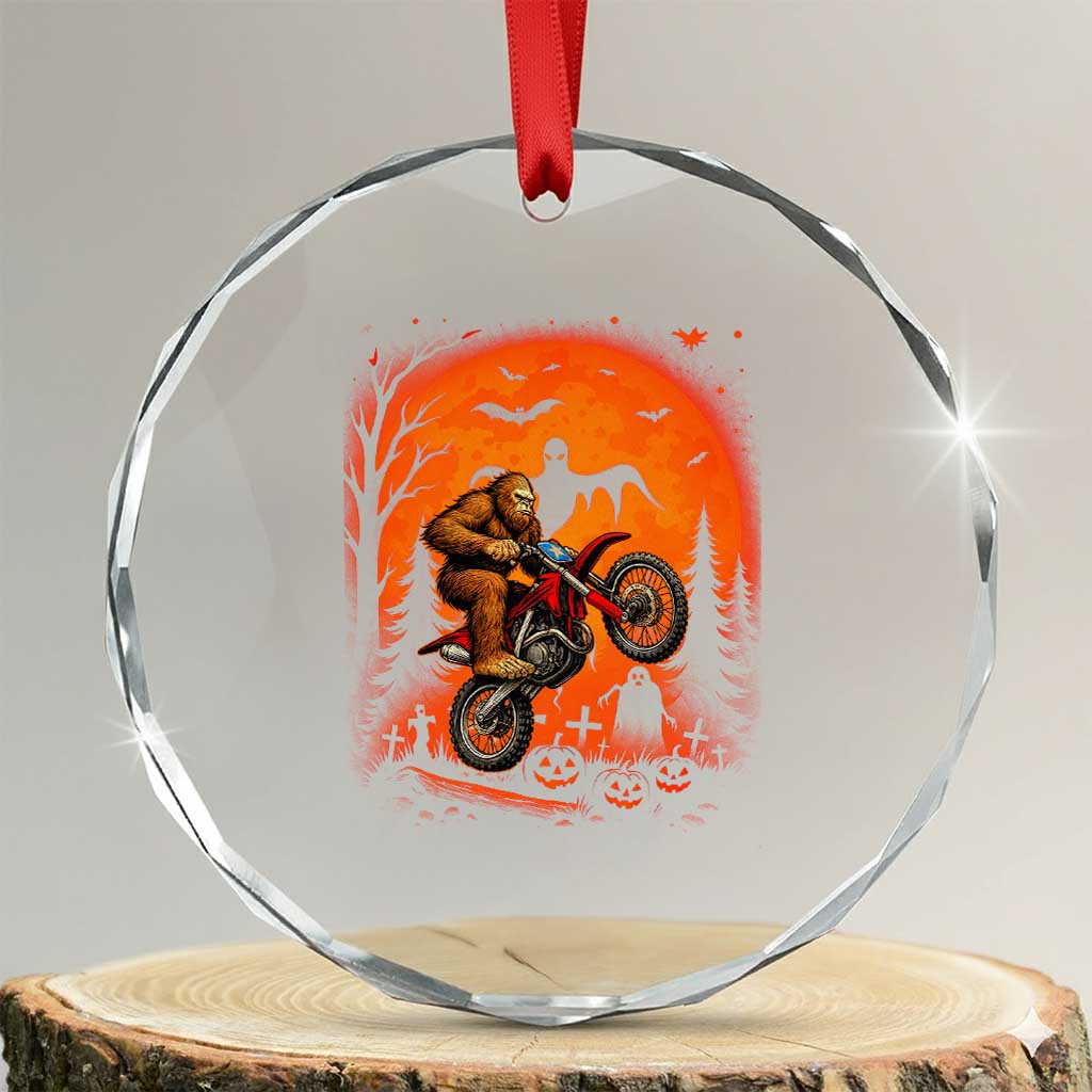 Bigfoot Dirt Bike Crystal Glass Ornament Sasquatch Halloween Creepy Biker TS14 Transparent Glass 3'' Circle Print Your Wear
