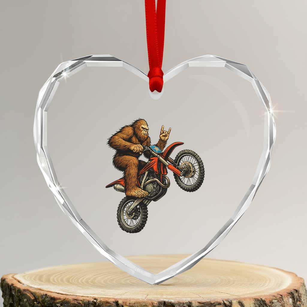 Bigfoot Dirt Bike Heart Crystal Glass Ornament Motocross Sasquatch Rock On Hand TS14 Transparent Glass 3'' Heart Print Your Wear