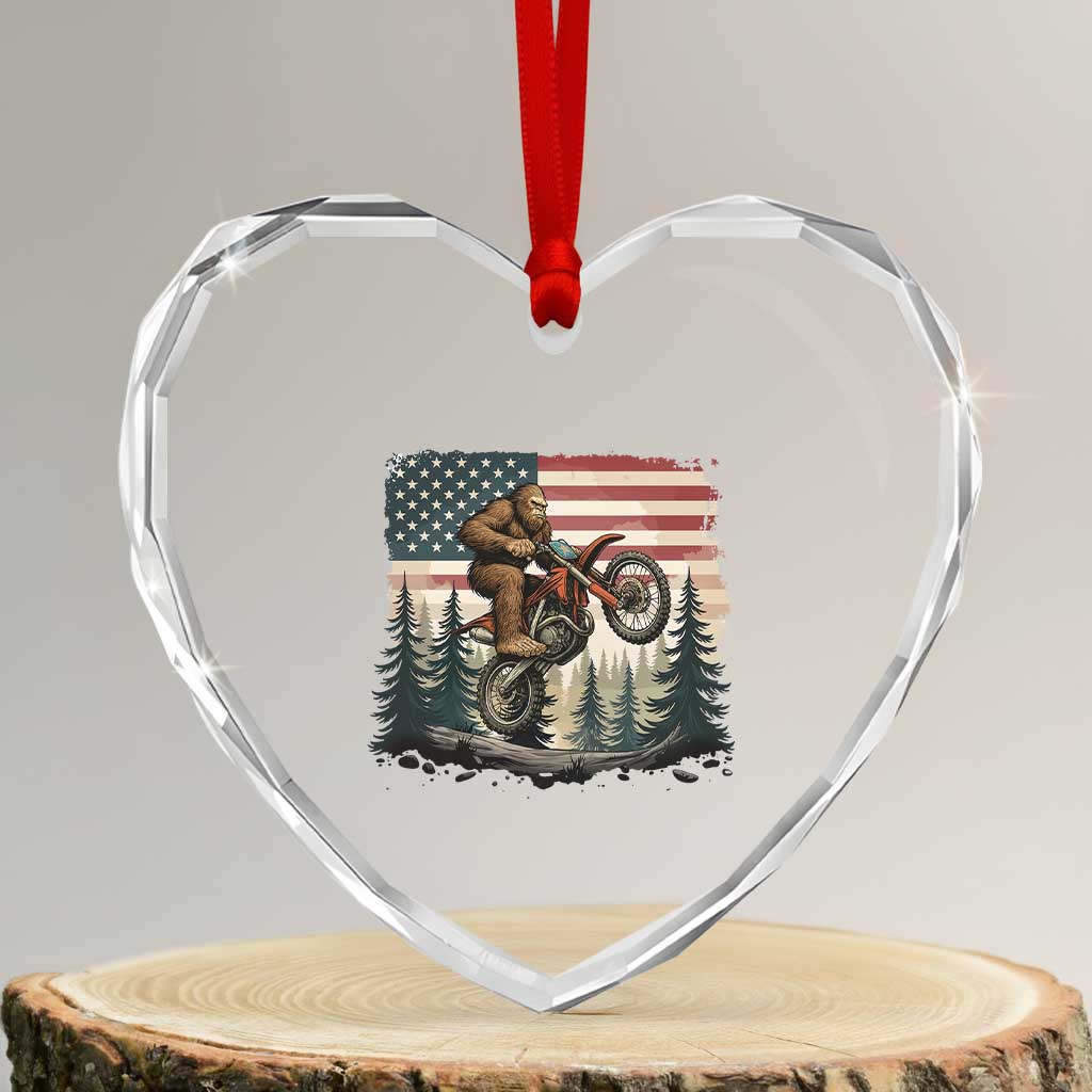 Bigfoot Dirt Bike Heart Crystal Glass Ornament Patriotic Sasquatch American Flag TS14 Transparent Glass 3'' Heart Print Your Wear