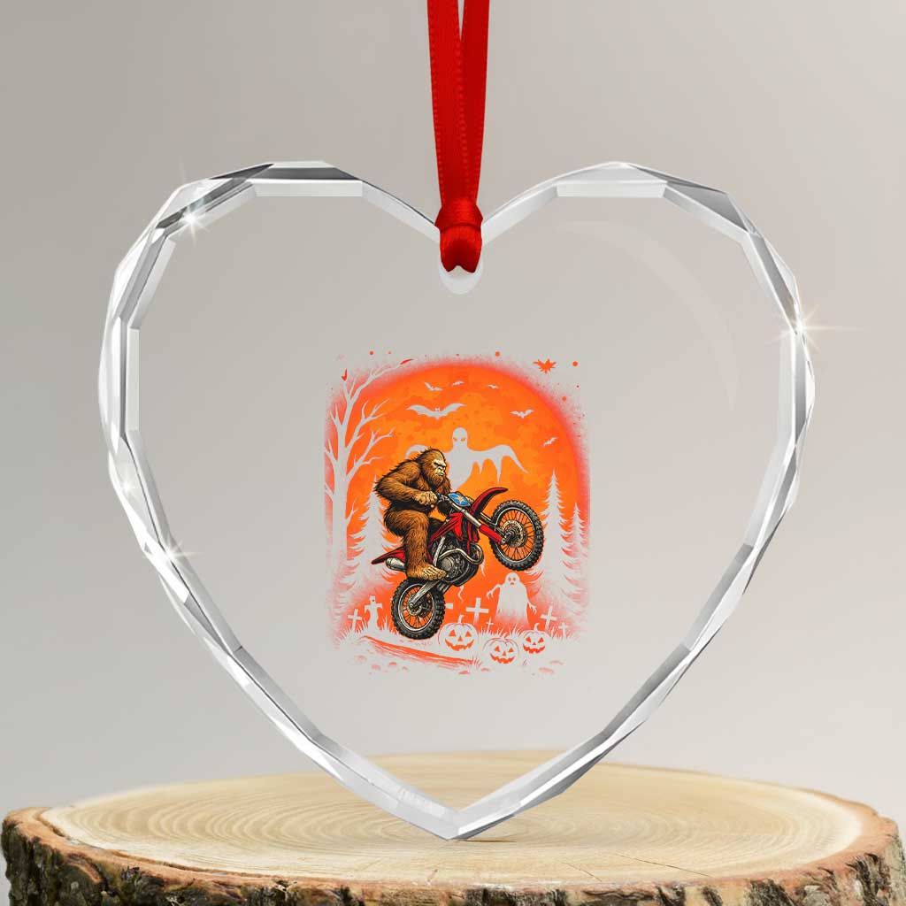 Bigfoot Dirt Bike Heart Crystal Glass Ornament Sasquatch Halloween Creepy Biker TS14 Transparent Glass 3'' Heart Print Your Wear